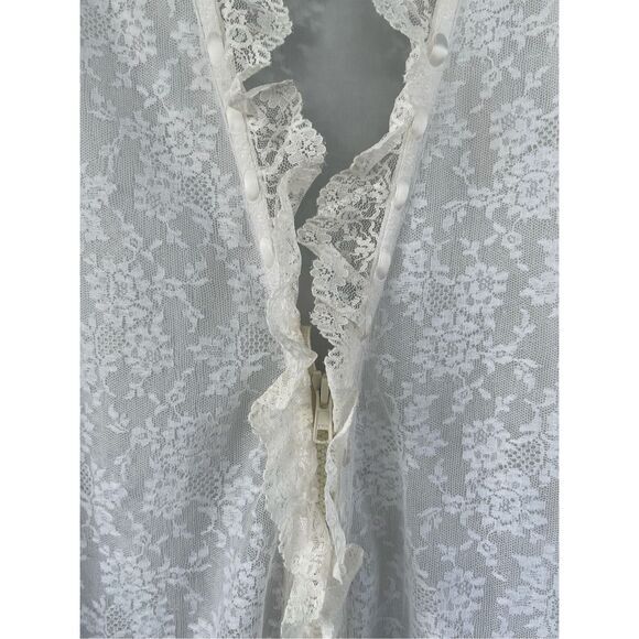 VTG Angela Gore London White Lace Long Dressing Gown Robe Sheer Ruffle 60s 70s - Picture 4 of 8